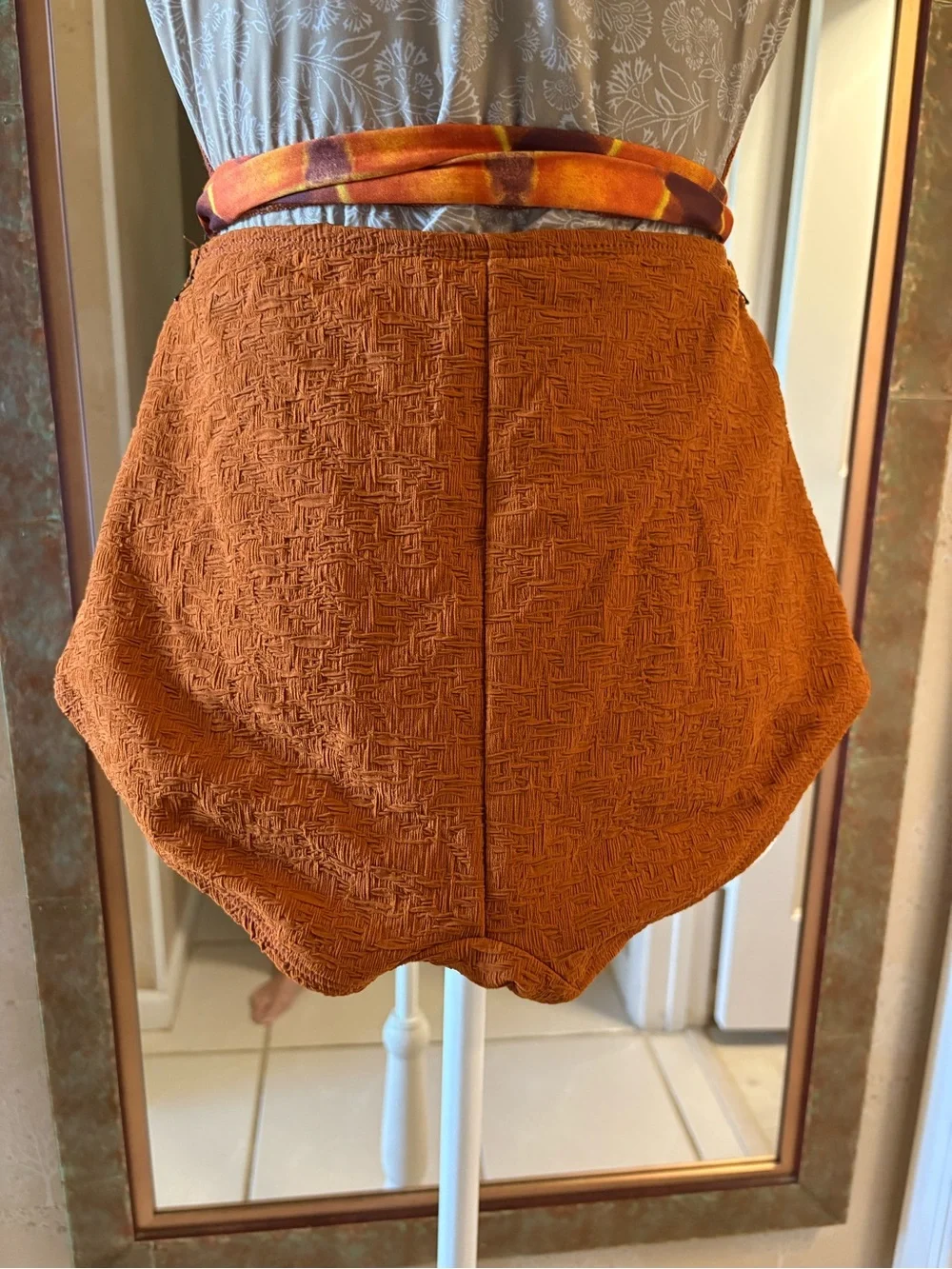 Free People Rust Orange Textured Halter One-Piece Swimsuit with Sash - Picture 6 of 11